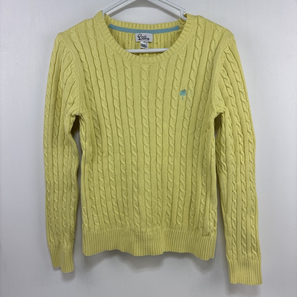 Lilly Pulitzer Womens Cable Knit Sweater Tennis Preppy Size M Yellow Golf‎